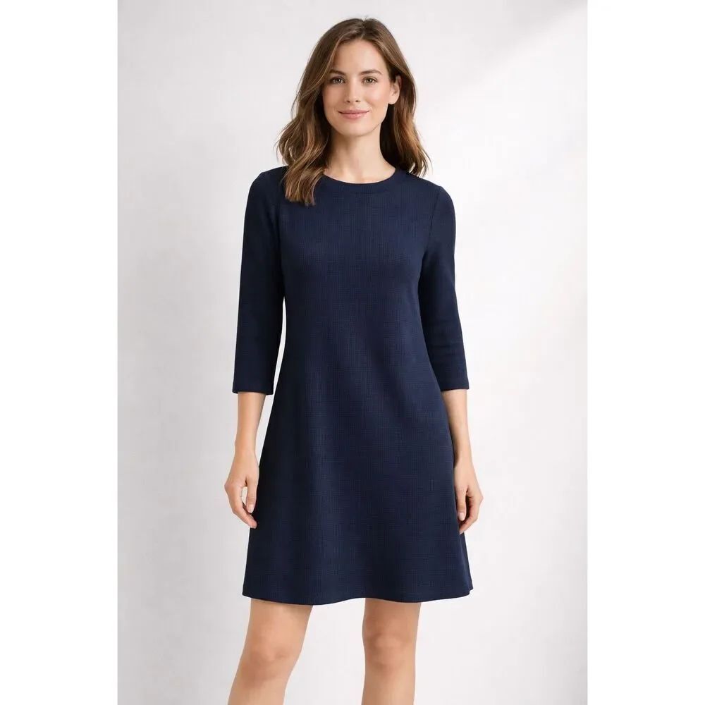 Boden Navy Ribbed A-Line Dress Petite US 4 3/4 Sleeve